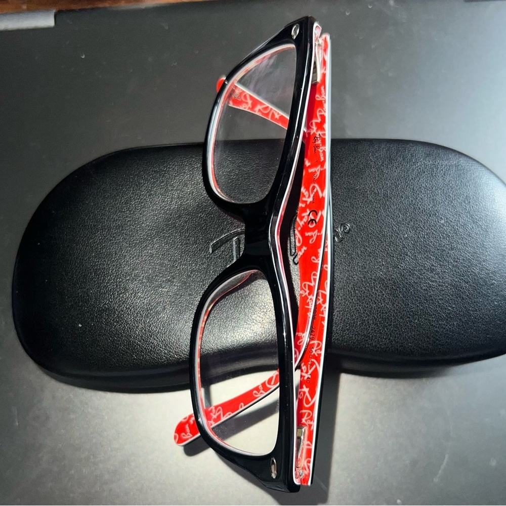 RAY-BAN Rx-able Eyeglasses RB 522-8247950B17140 Black Red & White Frames/case - Picture 3 of 11